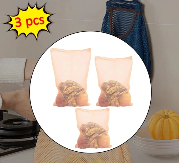 3PC FRIDGE BAGS FOR FRUITS AND VEGETABLES WITH ZIP NET (MULTICOLOUR)