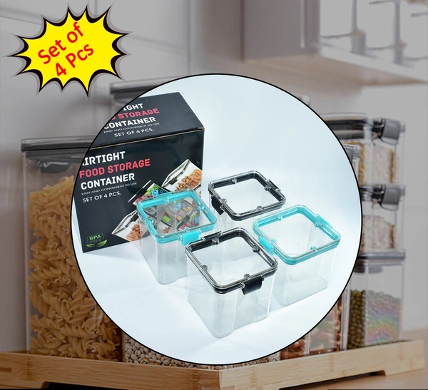 4Pc Square Container 700Ml Used For Storing Types Of Food Stuffs And Items.