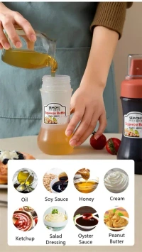 5 Hole Squeeze Sauce Bottle (280ML), Portable Plastic Sauce Bottle with Lid Five Holes, Sauce Dispenser Bottle