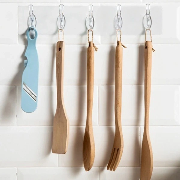 6 Hook Sticker Plate, Adhesive Sticker Multi-Purpose 6 Hook for Hanging Strong, Heavy Duty Sticky Hooks for Hanging, Transparent Reusable Waterproof