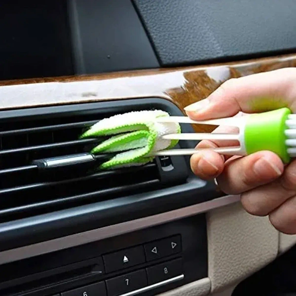 Car AC Vent Cleaning Brush – 2-in-1 Double-Ended Detailing Tool with Microfiber Sleeves