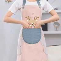 Cute Cartoon Print Kitchen Apron With Pocket