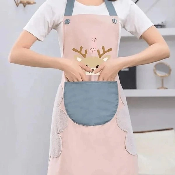 Cute Cartoon Print Kitchen Apron With Pocket