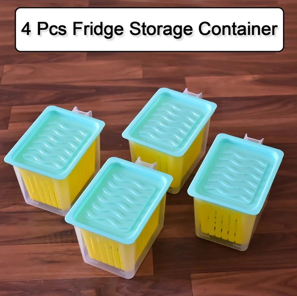FRIDGE STORAGE CONTAINERS WITH HANDLE PLASTIC STORAGE CONTAINER FOR KITCHEN (4PCS SET)