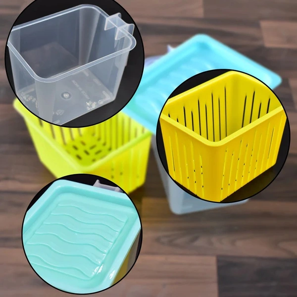 FRIDGE STORAGE CONTAINERS WITH HANDLE PLASTIC STORAGE CONTAINER FOR KITCHEN (4PCS SET)