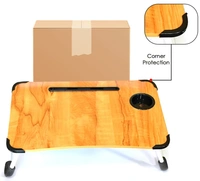 LAPTOP TABLE FOLDABLE PORTABLE NOTEBOOK BED LAP DESK TRAY STAND READING HOLDER WITH COFFEE CUP SLOT FOR BREAKFAST, READING & MOVIE WATCHING, STUDY TABLE. (RANDOM COLOR)