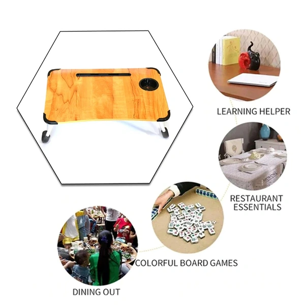LAPTOP TABLE FOLDABLE PORTABLE NOTEBOOK BED LAP DESK TRAY STAND READING HOLDER WITH COFFEE CUP SLOT FOR BREAKFAST, READING & MOVIE WATCHING, STUDY TABLE. (RANDOM COLOR)