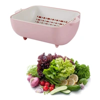 MULTIFUNCTIONAL BPA FREE DOUBLE LAYERED PLASTIC ROTATABLE STRAINER BOWL WITH HANDLES FOR WASHING, RINSING, SERVING VEGETABLES & FRUITS, basket (MULTICOLOR)
