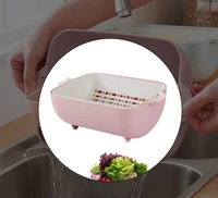 MULTIFUNCTIONAL BPA FREE DOUBLE LAYERED PLASTIC ROTATABLE STRAINER BOWL WITH HANDLES FOR WASHING, RINSING, SERVING VEGETABLES & FRUITS, basket (MULTICOLOR)