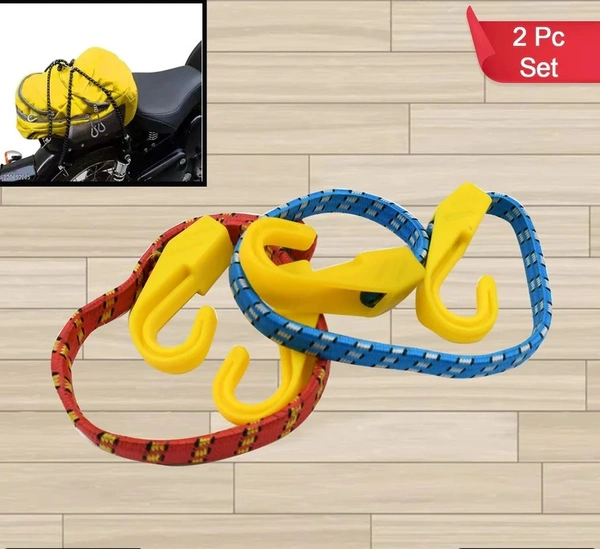 MULTIPURPOSE ULTRA FLEXIBLE BUNGEE ROPE, LUGGAGE STRAP, BUNGEE CORD WITH AND PLASTIC J SHAPE HOOKS (2 PC)