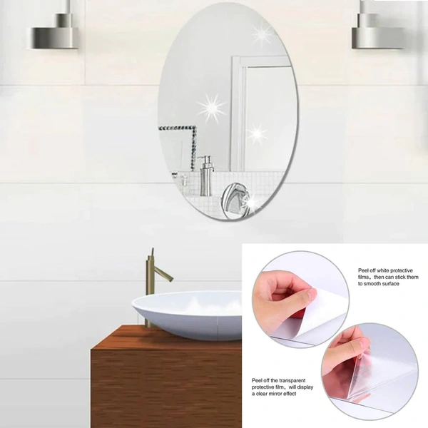 OVAL ADHESIVE BATHROOM MIRROR WALL