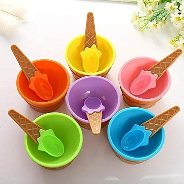 (Pack of 2) Reusable Ice Cream Bowls with Spoons Set – Colorful Dessert Cups for Kids & Parties