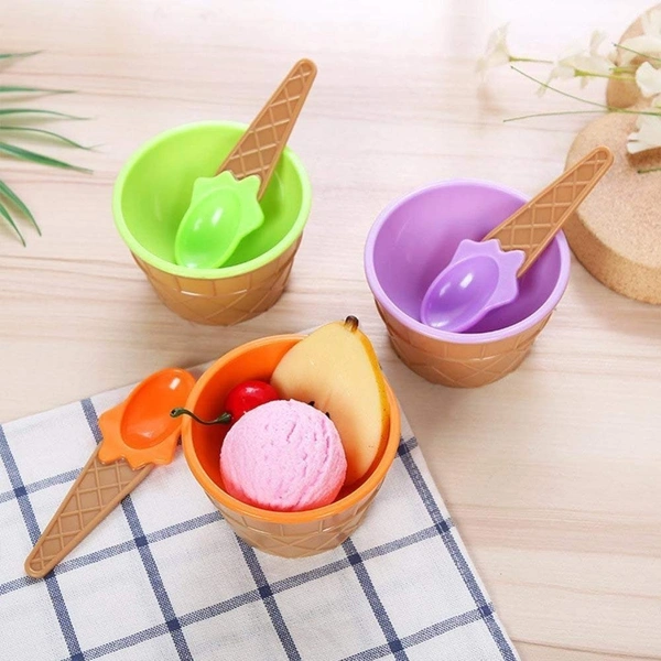 (Pack of 2) Reusable Ice Cream Bowls with Spoons Set – Colorful Dessert Cups for Kids & Parties