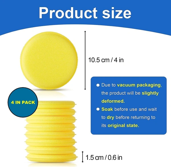 (Pack of 4) Round Foam Waxing Car Sponge – Professional High-Density Applicator Pad for Polishing & Detailing