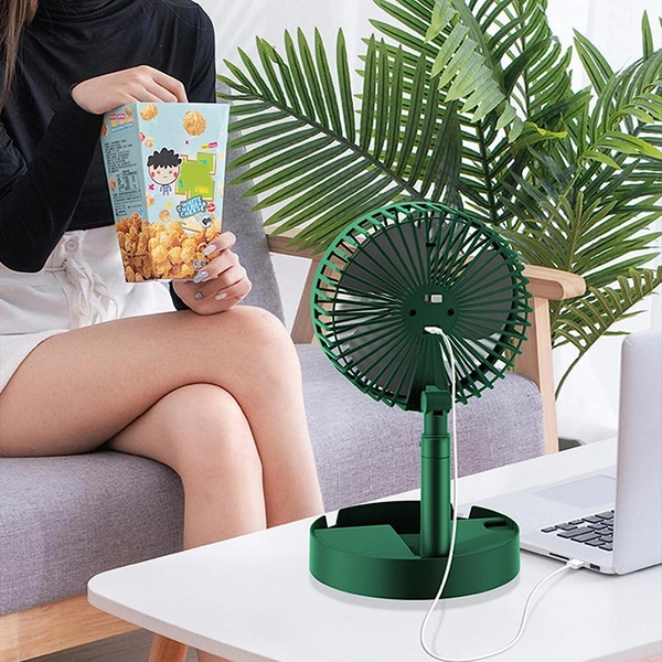Telescopic Electric Desktop Fan, Height Adjustable, Foldable & Portable for Travel/Carry | Silent Table Top Personal Fan for Bedside, Office Table (Battery Not Include)