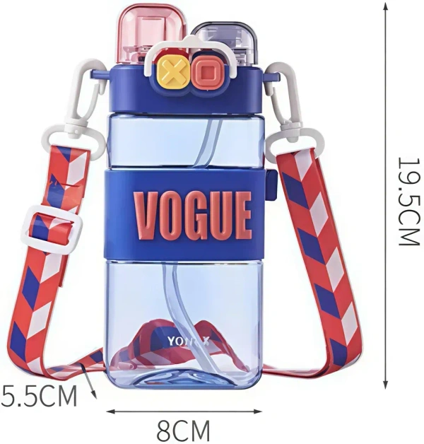 Vogue Double Nozzle Kids Water Bottle (550ml) – 2-in-1 Dual Sipper & Direct Drink Leak-Proof Flask with Strap