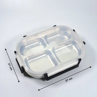 White Transparent 4 Compartment Lunch Box for Kids and adults, Stainless Steel Lunch Box with 4 Compartments.