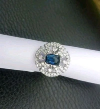 Green Emerald Royal Halo Ring | Premium Diamond Finish Statement Ring - Blue