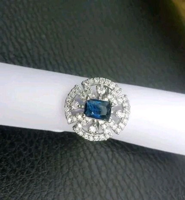 Green Emerald Royal Halo Ring | Premium Diamond Finish Statement Ring - Blue