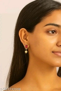 Elegant Ruby & CZ Pearl Drop Earrings – Premium Wedding & Party Wear Earrings for Women & Girls| Glostar Jewellery
