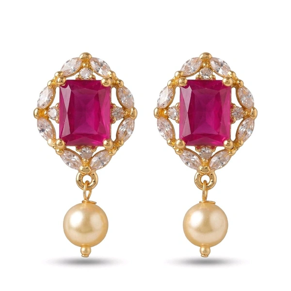 Elegant Ruby & CZ Pearl Drop Earrings – Premium Wedding & Party Wear Earrings for Women & Girls| Glostar Jewellery