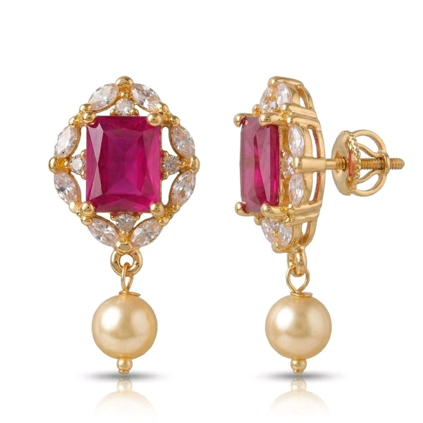 Elegant Ruby & CZ Pearl Drop Earrings – Premium Wedding & Party Wear Earrings for Women & Girls| Glostar Jewellery
