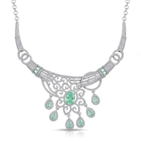 Glostar Emerald Bloom Mint Green Premium Partywear AD Choker Necklace Set
