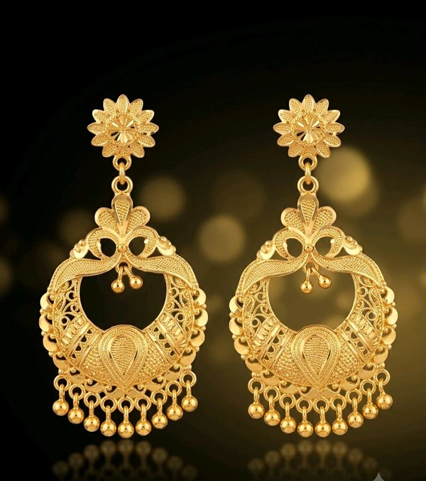 Gold Plated Chandbali Earrings For Women Traditional Bridal Wedding Filigree Design With Gold Beads Ethnic Festive Party Wear