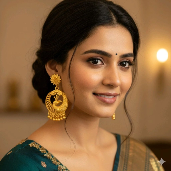 Gold Plated Peacock Chandbali Earrings
For Women Traditional Bridal Wedding
Filigree Design Gold Beads Ethnic Festive