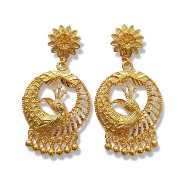 Gold Plated Peacock Chandbali Earrings
For Women Traditional Bridal Wedding
Filigree Design Gold Beads Ethnic Festive