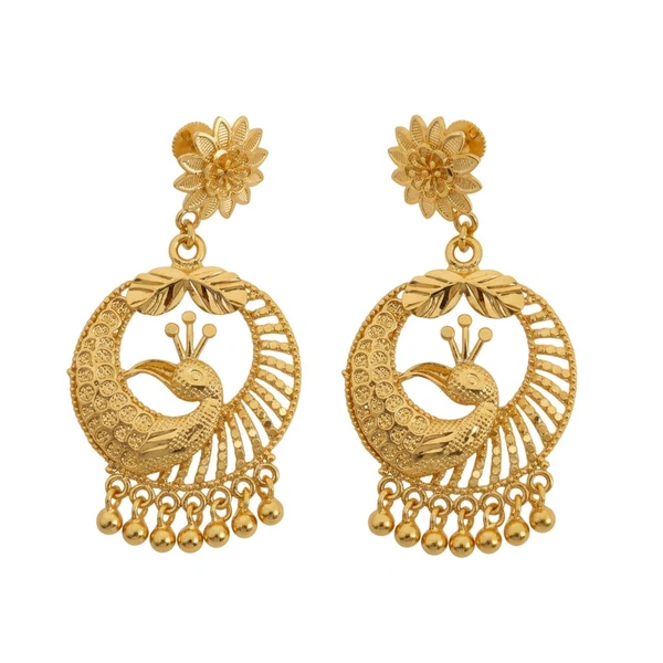 Gold Plated Peacock Chandbali Earrings
For Women Traditional Bridal Wedding
Filigree Design Gold Beads Ethnic Festive