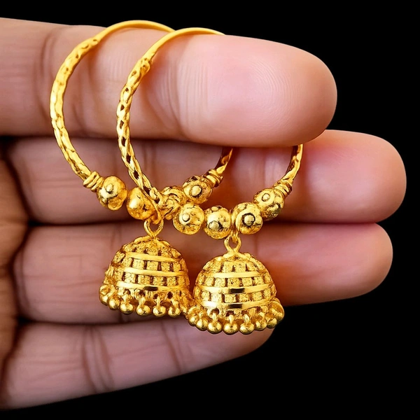 Gold Plated Hoop Jhumka Earrings With
Beads For Women Traditional Bridal
Wedding Festive Daily Wear Ethnic Style