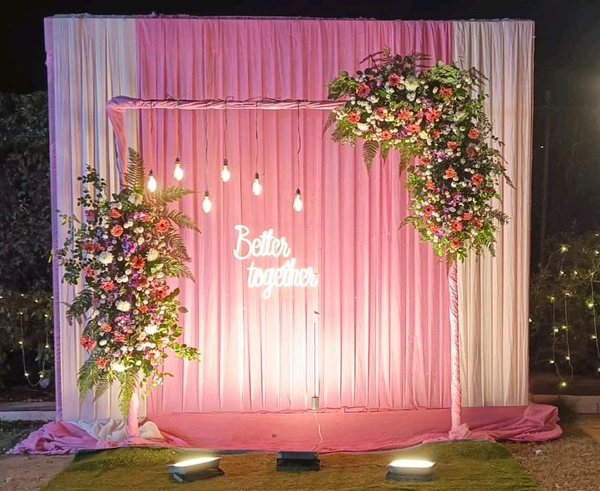 Romantic Pink Floral Backdrop with Hanging Lights (Engagement / Roka)