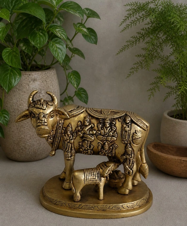 GS Decors Brass Cow And Calf 5''