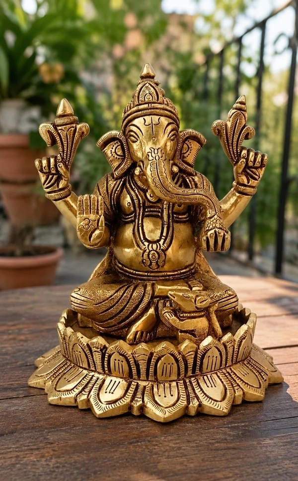 GS Decors Brass Lotus Ganesha 5.5''