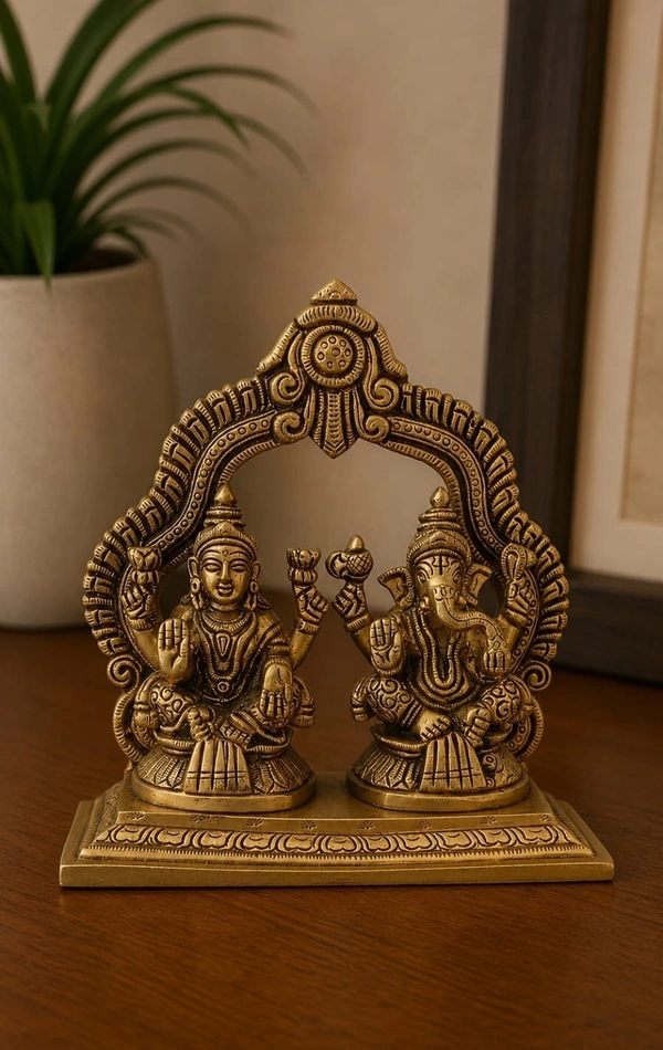 GS Decors Brass Lakshmi Ganesha 4.5''