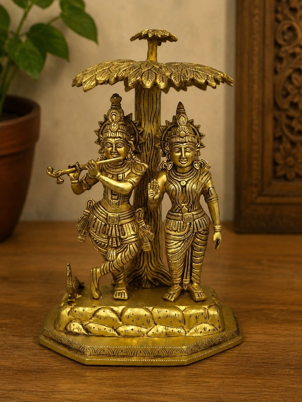 GS Decors Brass Radha Krishna Tree 13''