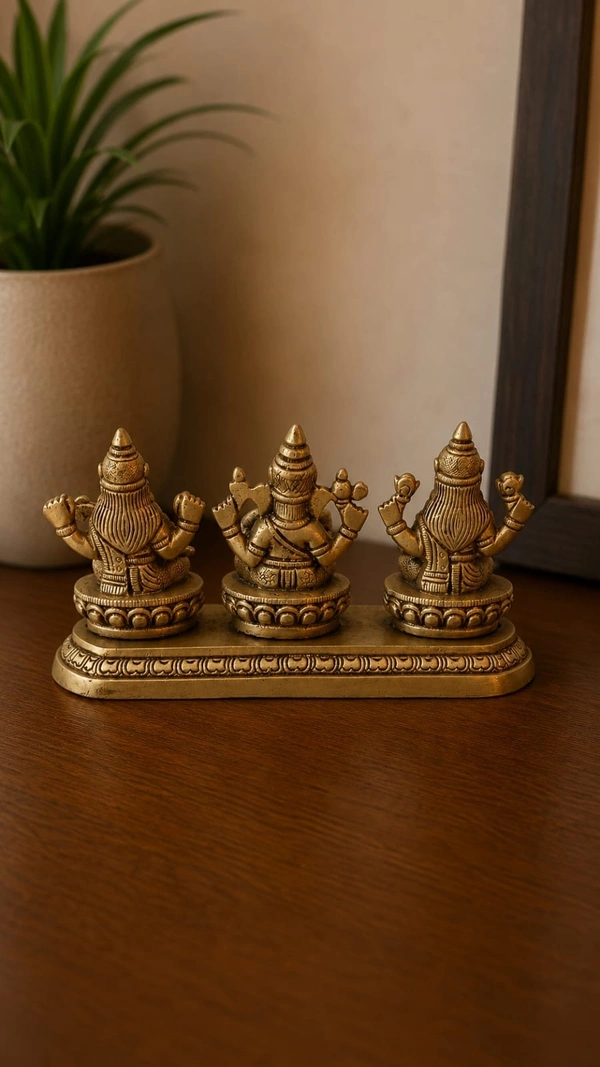GS Decors Brass Ganesha Lakshmi Saraswathi 3''