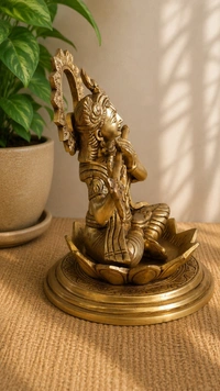 GS Decors Brass Krishna sitting on Lotus Base 8''
