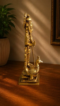 GS Decors Brass Murugan with Peacock 8''