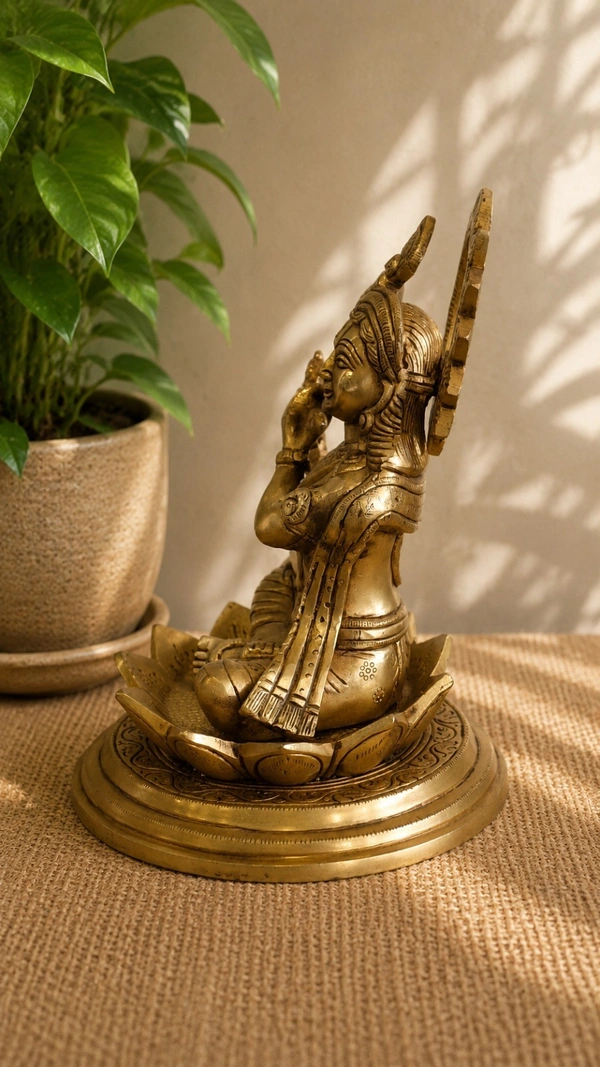 GS Decors Brass Krishna sitting on Lotus Base 8''