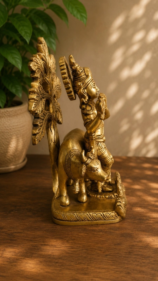 GS Decors Brass Tree Krishna 9''