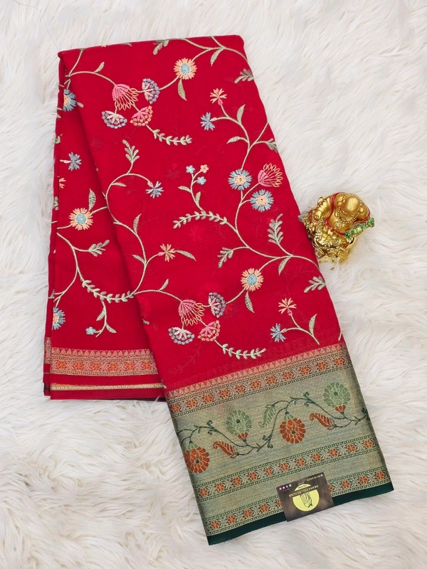 BANARAS EMBROID JALL - Cerise Red
