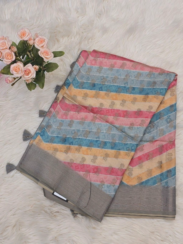 BAMBOO SILK ANTIQUE ZARI - Gray