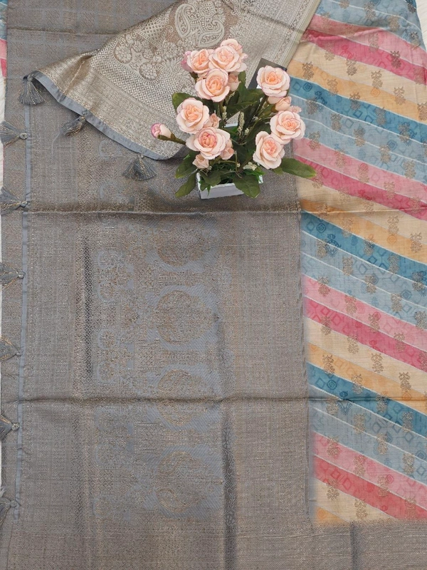 BAMBOO SILK ANTIQUE ZARI - Gray