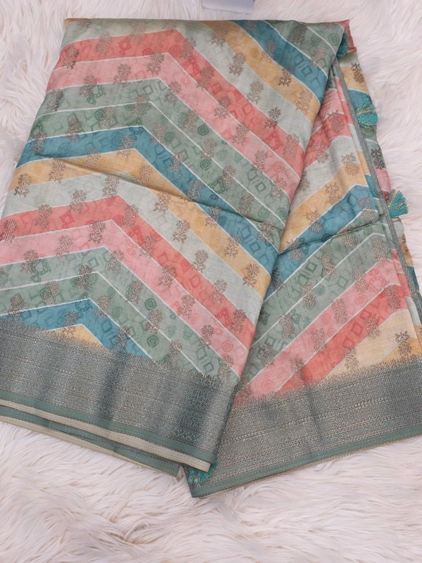 BAMBOO SILK ANTIQUE ZARI - Mint Green