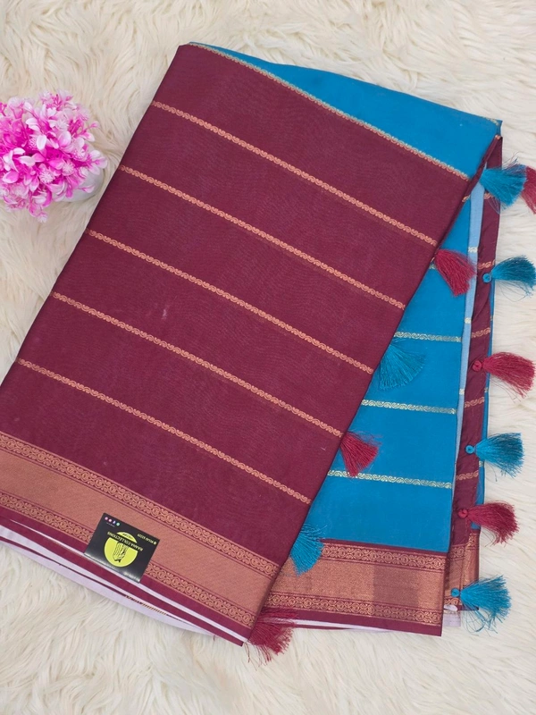 SEMI MYSORE SILK - MAROON & DARK SKYBLUE