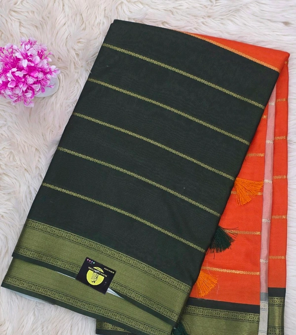 SEMI MYSORE SILK - ORANGE & BOTTLE GREEN