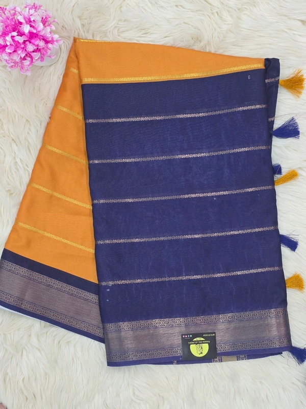 SEMI MYSORE SILK - MUSTARD YELLOW & BLUE