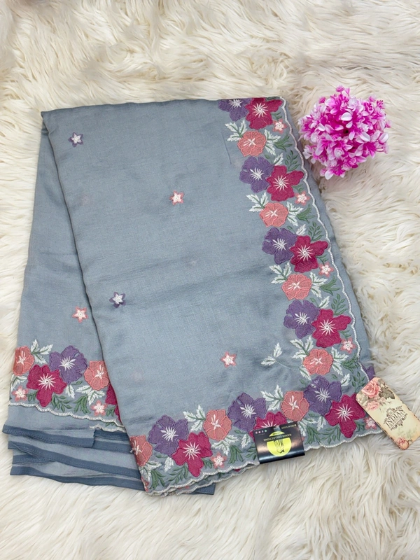 GEORGETTE FLORAL EMBROID - GREY
